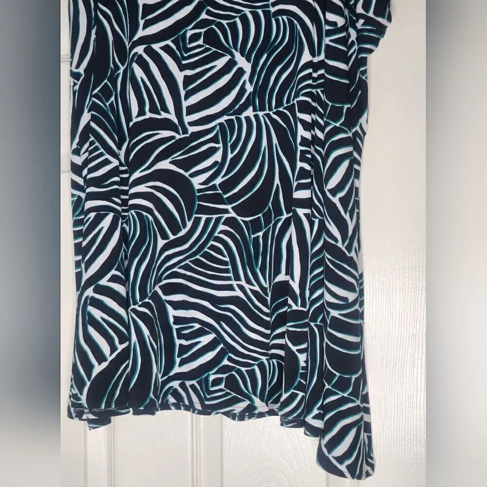 East 5th 2X Black White Blue Elastic Waist Women's Midi Skirt